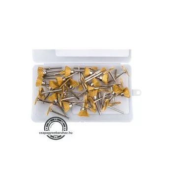   mini drótcsiszoló klt. 3,2 mm befogás, 45 db, 3 féle fazékkefe fejforma, rezezett acélszál