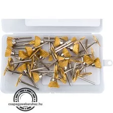 mini drótcsiszoló klt. 3,2 mm befogás, 45 db, 3 féle fazékkefe fejforma, rezezett acélszál