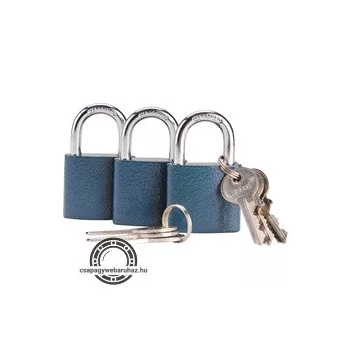   biztonsági vas lakat klt., 38mm, 3 db lakat+6 db kulcs, univerzális kulcsok: egy kulcs jó mindhárom lakathoz