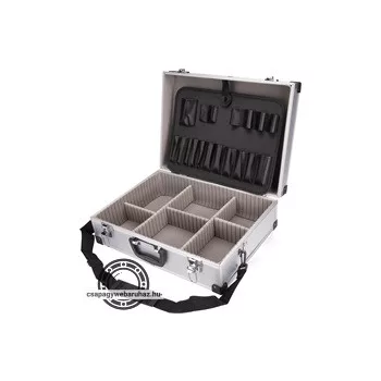   szerszámtáska (koffer) alumínium; 460×330×155 mm, ezüst színű, hordszíjjal