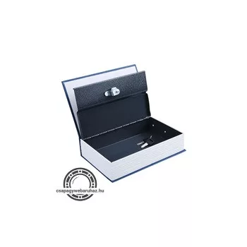   pénzkazetta, könyv típusú, 2db kulccsal, változó színekben, festett acél, műanyag/papír borítás ; 245×155×55mm