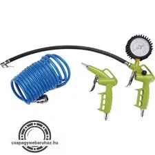 alap légkompresszor tartozék szett, 3db (lefúvató pisztoly, gumiabroncsfúvó pisztoly,spiráltömlő), 1/4" gyorscsatlakozó