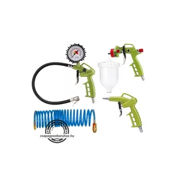   alap légkompresszor tartozék szett, 4db (lefúvató piszt. festékszóró, abroncsfúvó piszt.,spiráltömlő) 1/4" gyorscsatl.