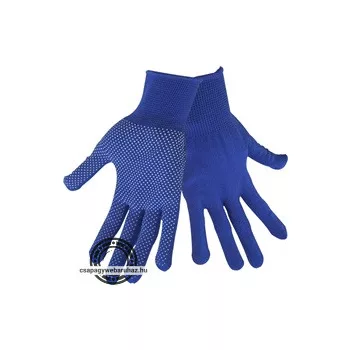   kötött kesztyű, kék, PE, fehér PVC pöttyökkel, méret:  9'