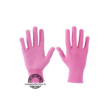   kötött kesztyű, rózsaszín, PE, fehér PVC pöttyökkel, méret:  7', Extol Lady