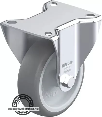 B-TPA 127G BLICKLE Acéllemez fixvillás görgő, középerős kivitel, talplemezzel, Kerék termoplasztikus gumi futófelülettel, polipropilén felnivel