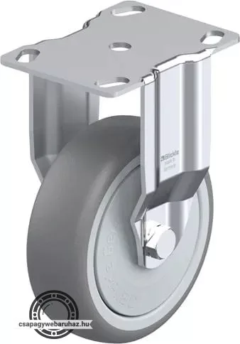 BKPA-TPA 101KF BLICKLE Rozsdamentes fixvillás műszerkocsigörgő talplemezzel, Kerék termoplasztikus gumi futófelülettel, polipropilén felnivel, műanyag porvédővel