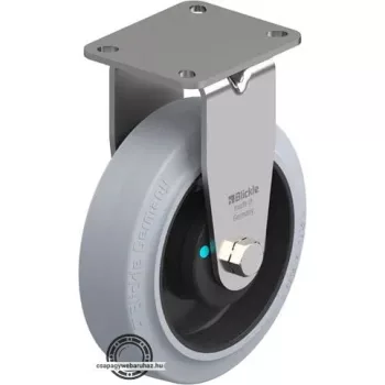   BX-POEV 160KAD-1-SG BLICKLE Rozsdamentes fixvillás görgő talplemezzel, Nagy teherbírású kerék „Blickle EasyRoll” elasztikus tömörgumi abronccsal, poliamid felnivel, nyommentes, szürke, műanyag porvédővel , kiegészítő golyóscsapágyas tömítéssel