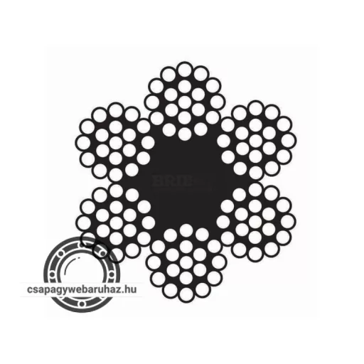 Drótkötél 10x50 DIN3060 50 méter , horganyzott , Sodrat: 6x19 (6 pászma, pászmánként 19 szál) + FC (textil betét)