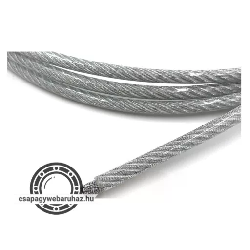 Drótkötél 5x100 DIN3055 100 méter , horganyzott PVC bevonattal 5/6 mm , Sodrat: 6x7 (6 pászma, pászmánként 7 szál) + FC (textil betét)