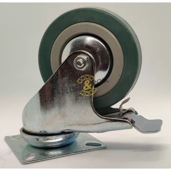   Szürke általános gumi futófelületű kerék siklócsapággyal  ,kerékátmérő=75 K37 forgóvillás fékkel  , rögzítő méret:50X50 , beépítési magasság:105 , teherbírás:60kg 