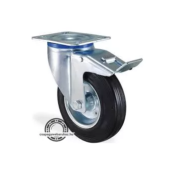   Fekete gumi futófelületű kerék , fém tárcsával , siklócsapágyas , kerékátmérő=80 K53 forgóvillás fékkel , rögzítő méret:80X60 , beépítési magasság:108 , teherbírás:50kg , KA