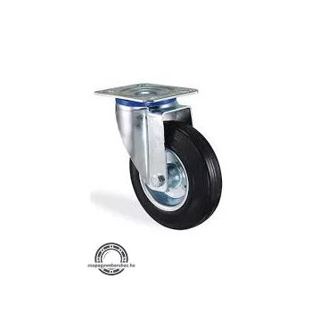   Fekete gumi futófelületű kerék , fém tárcsával , siklócsapágyas , kerékátmérő=80 K53 forgóvillás , rögzítő méret:80X60 , beépítési magasság:108 , teherbírás:50kg , KA