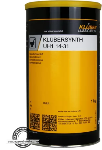 KLÜBER Klübersynth UH1 14-31 1kg , szintetikus, kis ellenállású zsír élelmiszer- és gyógyszeripari felhasználásra