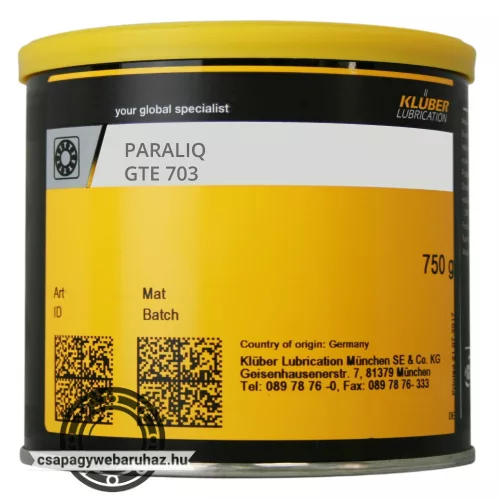 KLÜBER Paraliq GTE 703 1kg , szintetikus élelmiszeripari kenőzsír EPDM tömítéssel ellátott szerelvényekhez és szelepekhez