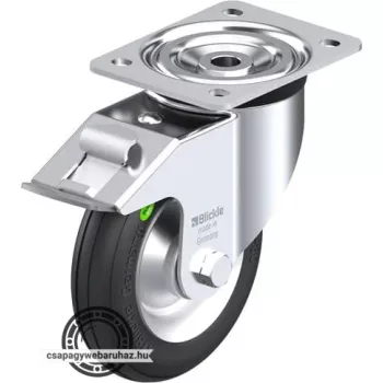   L-VW 162R-FI BLICKLE Acéllemez forgóvillás görgő, középerős kivitel, talplemezzel, stop-fix fékkel, Kerék „Blickle Soft” lágygumi abronccsal, acéllemez felnivel