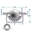 Golyós görgő L15 , golyó átmérő:15mm , teherbírás:60kg , AxA=24 mm BxB=9,5 mm C=4,6 mm D=31 mm E=21 mm F=2,8 mm