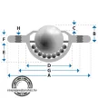 Golyós görgő LD16 , golyó átmérő:15mm , teherbírás:15kg , A=41 mm B=10,8 mm C=5 mm D=24 mm E=8,5 mm F=3,2 mm G=30 mm