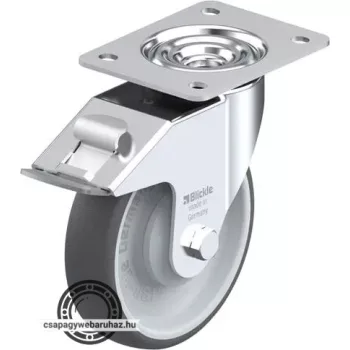   LE-PATH 160KA-FI BLICKLE Acéllemez forgóvillás görgő, talplemezzel, stop-fix fékkel, Kerék termoplasztikus poliuretán futófelülettel, poliamid felnivel, műanyag kicsi porvédővel