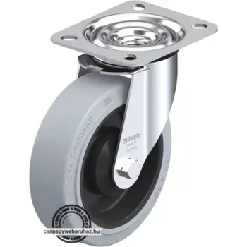   LE-POEV 125KA-SG BLICKLE Acéllemez forgóvillás görgő, talplemezzel, Nagy teherbírású kerék „Blickle EasyRoll” elasztikus tömörgumi abronccsal, poliamid felnivel, nyommentes, szürke, műanyag kicsi porvédővel 