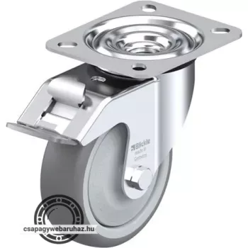   LE-TPA 102KF-FI BLICKLE Acéllemez forgóvillás görgő, talplemezzel, stop-fix fékkel, Kerék termoplasztikus gumi futófelülettel, polipropilén felnivel, műanyag nagyméretű porvédővel