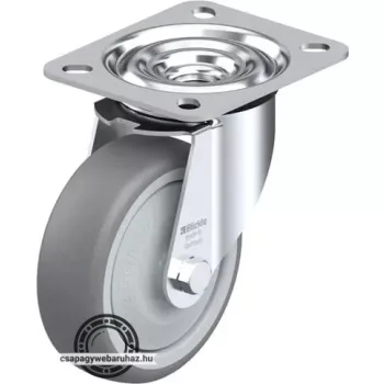   LE-TPA 102KF Acéllemez forgóvillás görgő, talplemezzel, Kerék termoplasztikus gumi futófelülettel, polipropilén felnivel, műanyag nagyméretű porvédővel