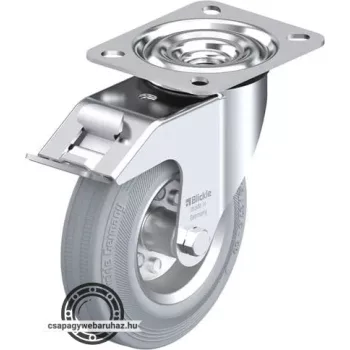   LE-VE 125R-FI-SG BLICKLE Acéllemez forgóvillás görgő, talplemezzel, stop-fix fékkel, kerék standard tömörgumi abronccsal, acéllemez felnivel, nyommentes, szürke