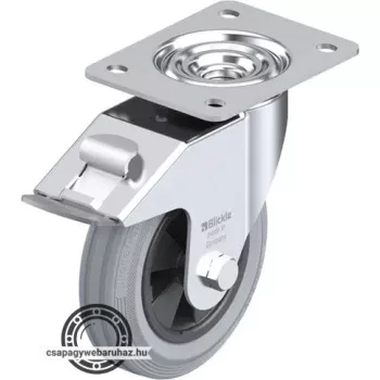   LE-VPP 150G-FI-SG BLICKLE Acéllemez forgóvillás görgő, talplemezzel, stop-fix fékkel, kerék standard tömörgumi abronccsal, Kerék tömörgumi abronccsal, műanyag felnivel, nyommentes, szürke