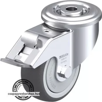   LER-PATH 80KF-FI BLICKLE Acéllemez forgóvillás görgő hátfurattal, stop-fix fékkel, kerék termoplasztikus poliuretán futófelülettel, poliamid felnivel, nagyméretű műanyag porvédővel