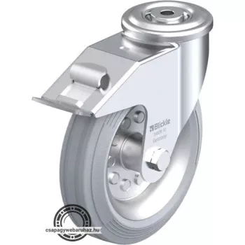   LER-VE 180R-FI-SG BLICKLE Acéllemez forgóvillás görgő hátfurattal, stop-fix fékkel, kerék standard tömörgumi abronccsal, acéllemez felnivel, nyommentes, szürke