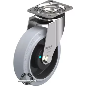   LEX-POEV 160KAD-1-SG BLICKLE Rozsdamentes forgóvillás görgő talplemezzel, Nagy teherbírású kerék „Blickle EasyRoll” elasztikus tömörgumi abronccsal, poliamid felnivel, nyommentes, szürke, kicsi műanyag porvédővel , kiegészítő golyóscsapágyas tömítés