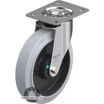   LEX-POEV 200KAD-SG BLICKLE Rozsdamentes forgóvillás görgő talplemezzel, Nagy teherbírású kerék „Blickle EasyRoll” elasztikus tömörgumi abronccsal, poliamid felnivel, nyommentes, szürke, kicsi műanyag porvédővel , kiegészítő golyóscsapágyas tömítésse