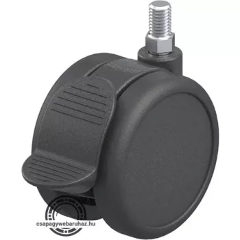   LKDB-PUA 75G-RA BLICKLE Műanyag forgóvillás ikergörgő, szín fekete, Radstop fékkel, kerék termoplasztikus poliuretán futófelülettel, poliamid felnivel