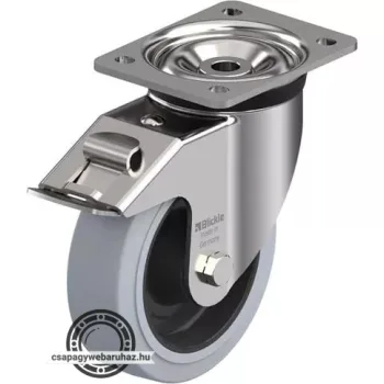   LKX-POEV 160XR-FI-SG BLICKLE Rozsdamentes nagy teherbírású forgóvillás görgő talplemezzel, stop-fix fékkel, Nagy teherbírású kerék „Blickle EasyRoll” elasztikus tömörgumi abronccsal, poliamid felnivel, nyommentes, szürke
