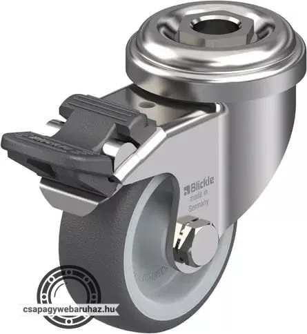 LRXA-PATH 50G-FI BLICKLE Rozsdamentes forgóvillás műszerkocsigörgő hátfurattal, stop-fix fékkel, Kerék termoplasztikus poliuretán futófelülettel, poliamid felnivel
