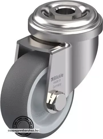 LRXA-PATH 50G BLICKLE Rozsdamentes forgóvillás műszerkocsigörgő hátfurattal, Kerék termoplasztikus poliuretán futófelülettel, poliamid felnivel