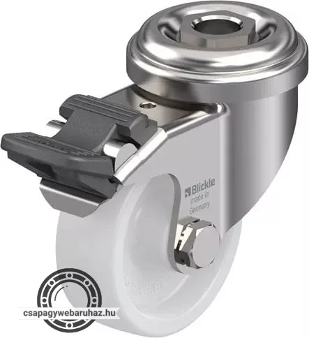 LRXA-PO 50G-FI BLICKLE Rozsdamentes forgóvillás műszerkocsigörgő hátfurattal, stop-fix fékkel, Kerék poliamidból
