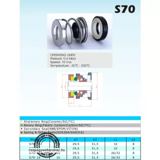 S70/15 15x31,5x32/29,5x8 csúszógyűrűs tömítés