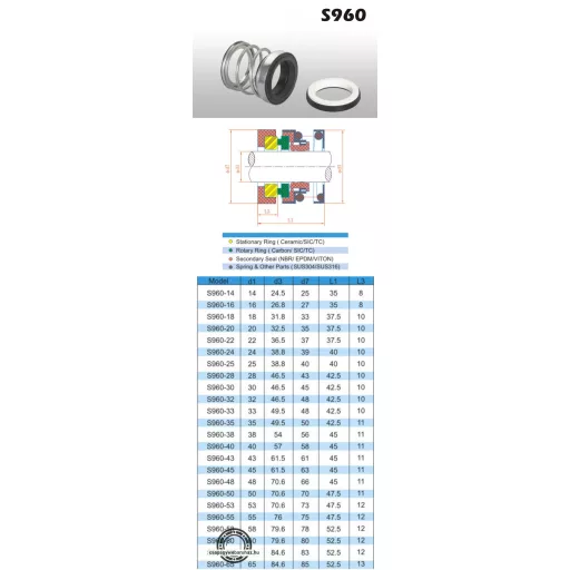 S960/16 16x26,8x34/27x8 csúszógyűrűs tömítés